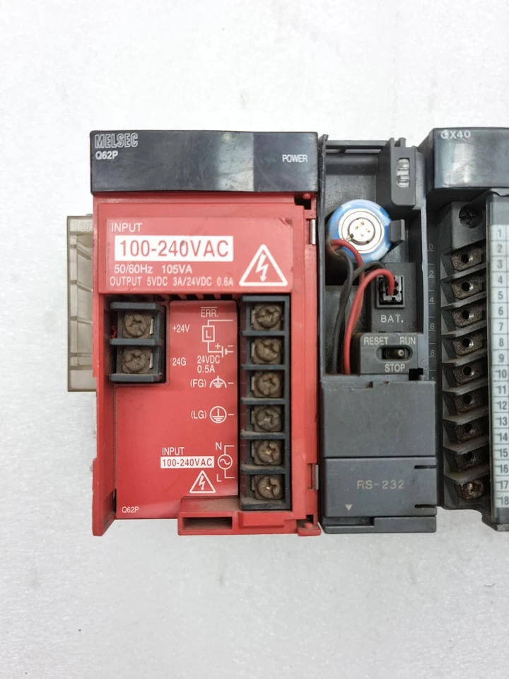 MITSUBISHI Q62P, Q00CPU, 6PCS QX40, Q68AD, QJ71C24N, Q38B-E Q SERIES PLC SET